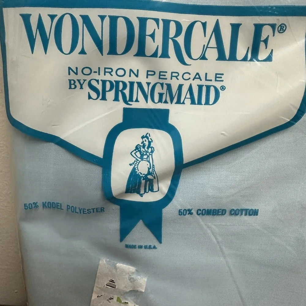 Vtg Wondercale No Iron Percale Blue Full Flat Sheet Made USA NEW NOS